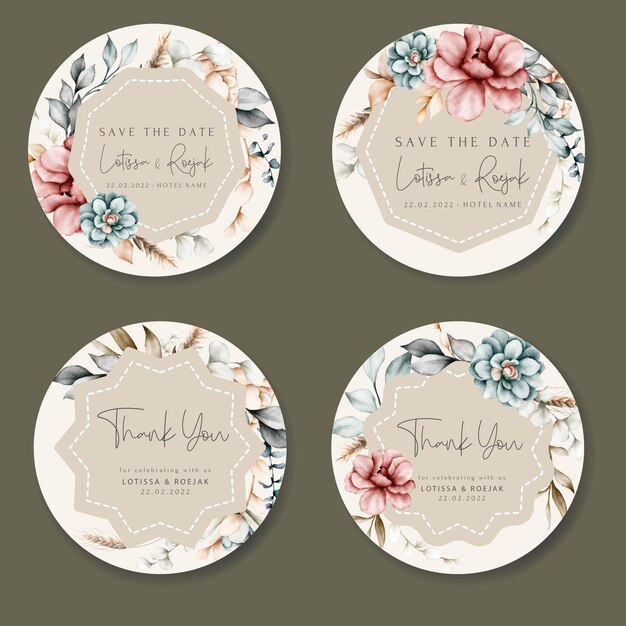 bellissima etichetta da collezione floreale con fiori e foglie vintage ad acquerello