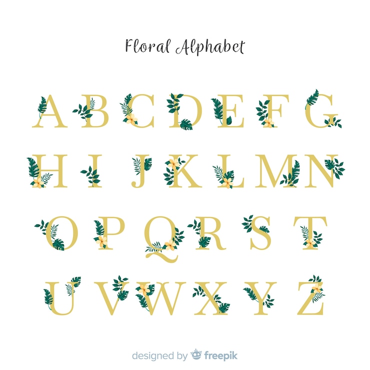 Vettore gratuito bellissimo alfabeto con fiori