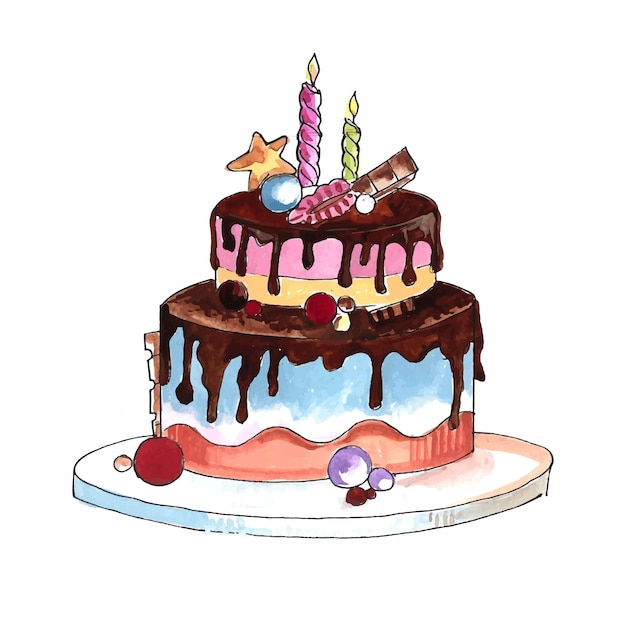 Bellissimo disegno della torta di compleanno di celebrazione