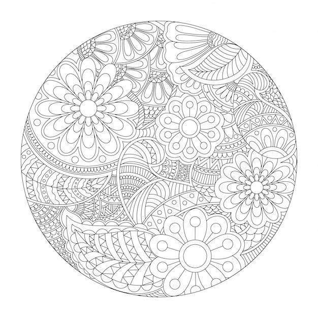 Bellissimo disegno Mandala arrotondato con motivo floreale etnico, elemento decorativo d&#39;epoca per il libro di colorazione.
