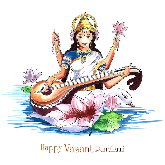 Bellissimo festival indiano Vasant Panchami sullo sfondo religioso del Dio indiano Saraswati Maa