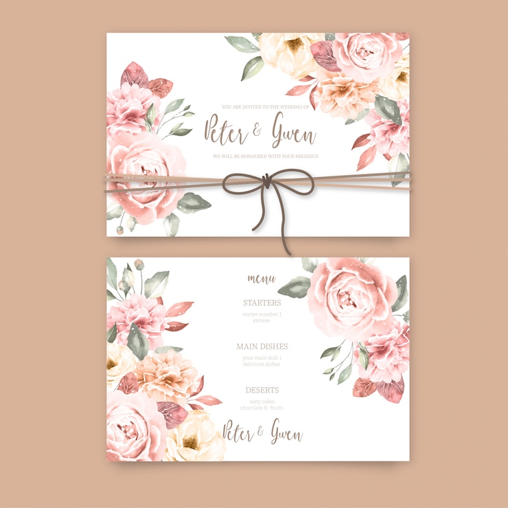 Vettore gratuito bellissimo invito a nozze con fiori vintage