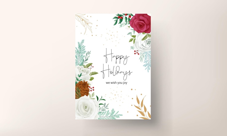 Vettore gratuito bellissimo modello di biglietto di natale con bellissimi glitter floreali e dorati