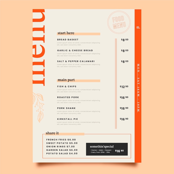 Vettore gratuito bellissimo modello di progettazione del menu alimentare
