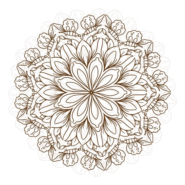 Bellissimo ornamento in stile mandala su sfondo bianco