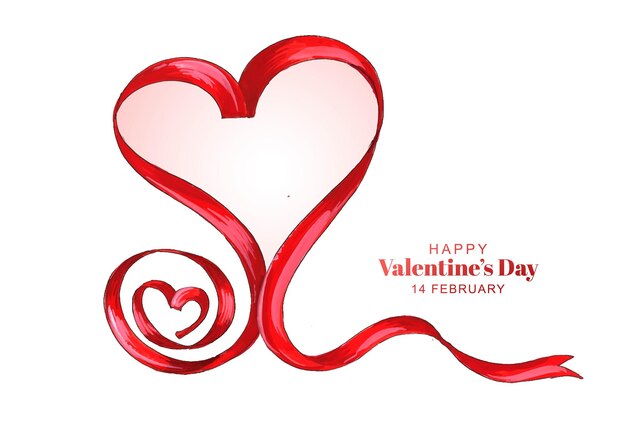 Bellissimo sfondo di carta di San Valentino con nastro a forma di cuore arricciato