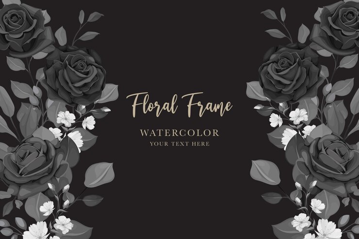 Vettore gratuito bellissimo sfondo di rose nere e design del telaio