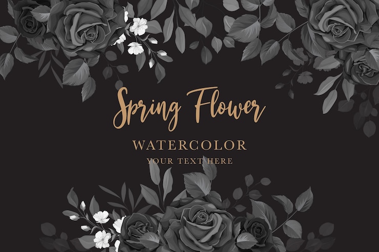 Vettore gratuito bellissimo sfondo di rose nere e design del telaio