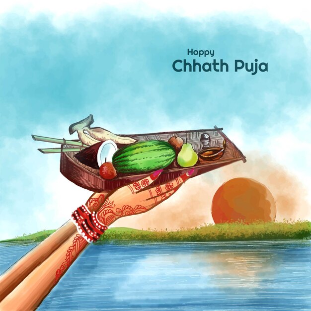 Bellissimo sfondo felice della carta del festival della puja di chhath