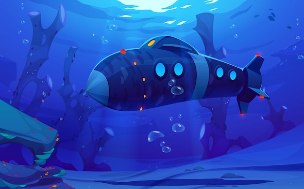 Bellissimo sfondo subacqueo con sottomarino