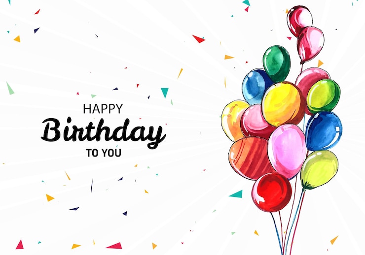 Vettore gratuito bello fondo dell'acquerello di buon compleanno di palloncini colorati volanti