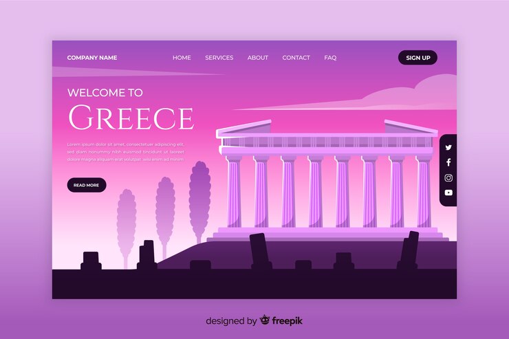 Vettore gratuito benvenuto nella landing page della grecia