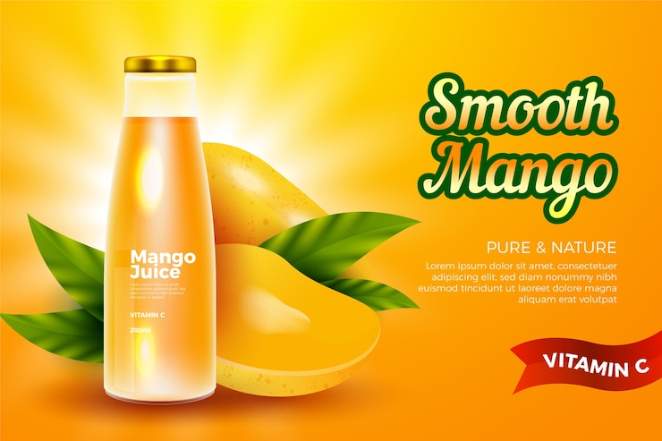 Vettore gratuito bere modello di annuncio per il succo di mango