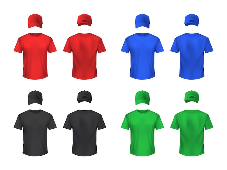 Vettore gratuito berretti basebal e set di magliette colorate
