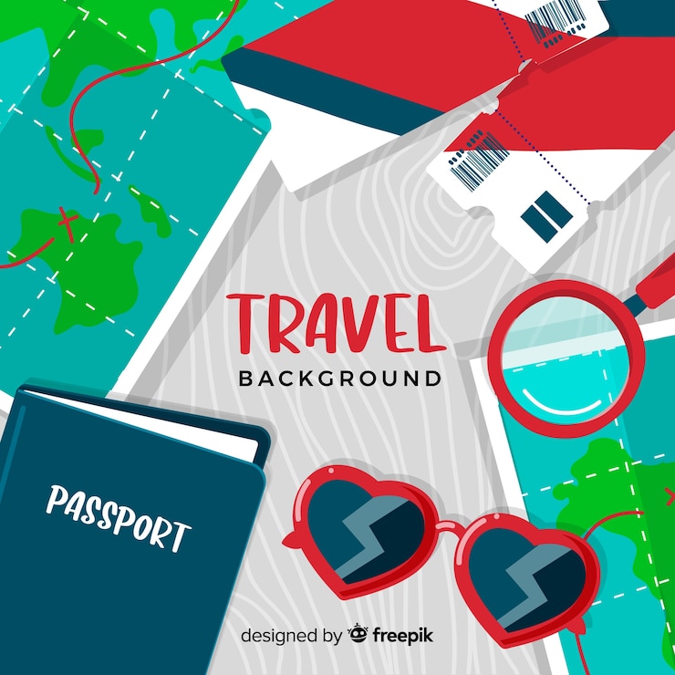 Vettore gratuito biglietti e passaporti viaggiano sfondo
