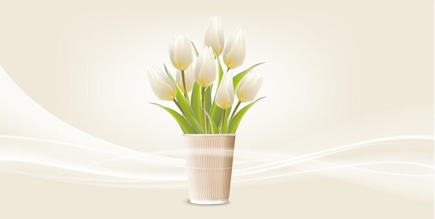 biglietto con tulipani bianchi su fondo bianco