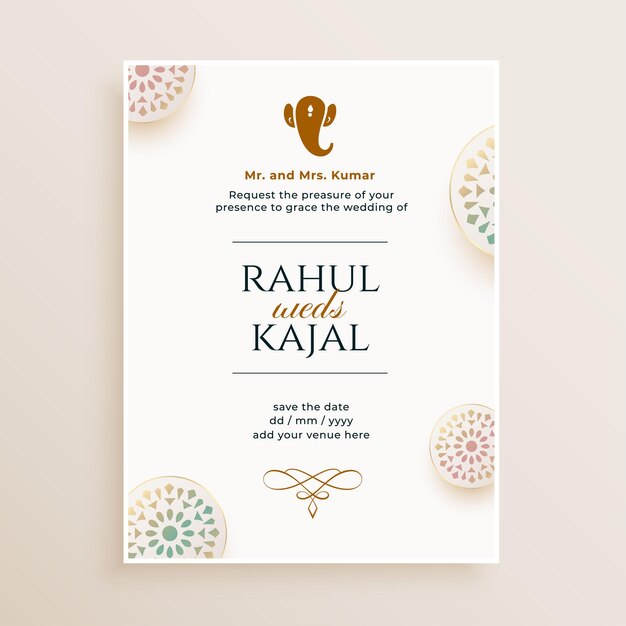 biglietto d'invito per matrimonio indiano per il vettore della celebrazione shaadi