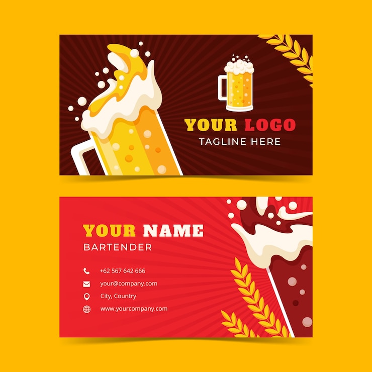 Vettore gratuito biglietto da visita bar birra disegnato a mano