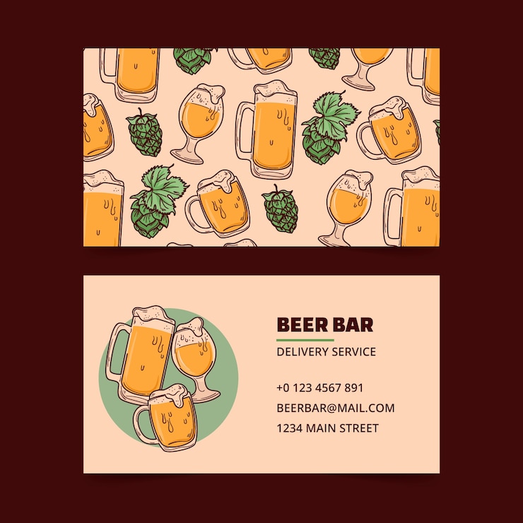 Vettore gratuito biglietto da visita bar birra disegnato a mano