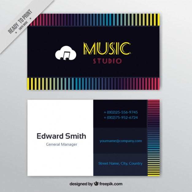 Vettore gratuito biglietto da visita con linee colorate per uno studio musicale