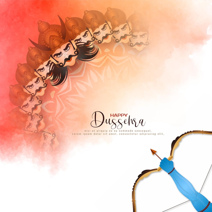 Vettore gratuito biglietto del festival happy dussehra e vijaya dashami con design ravana a dieci teste