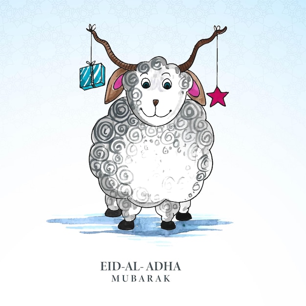 Biglietto di auguri Eid al adha con disegno ad acquerello di capra