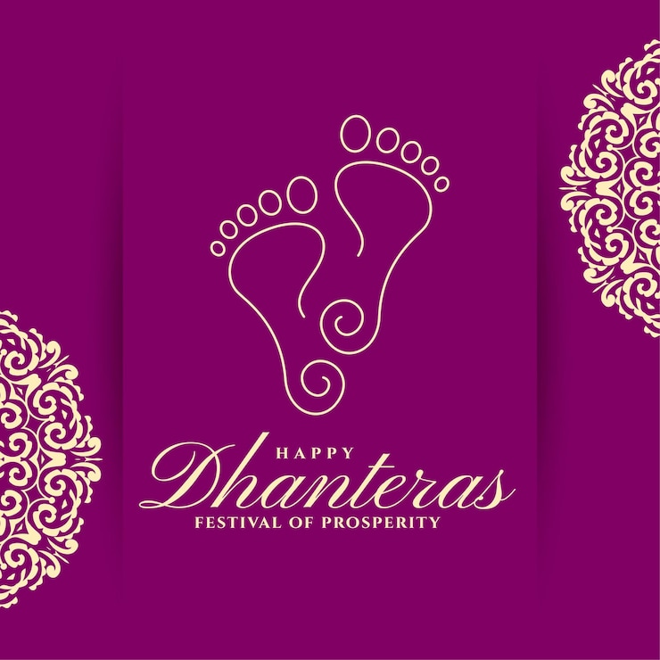 Vettore gratuito biglietto di auguri felice dhanteras con la dea charan per il vettore della luce divina