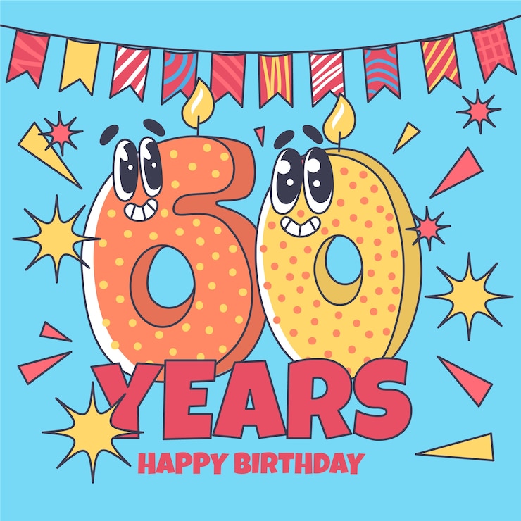 Vettore gratuito biglietto per il 60° anniversario disegnato a mano