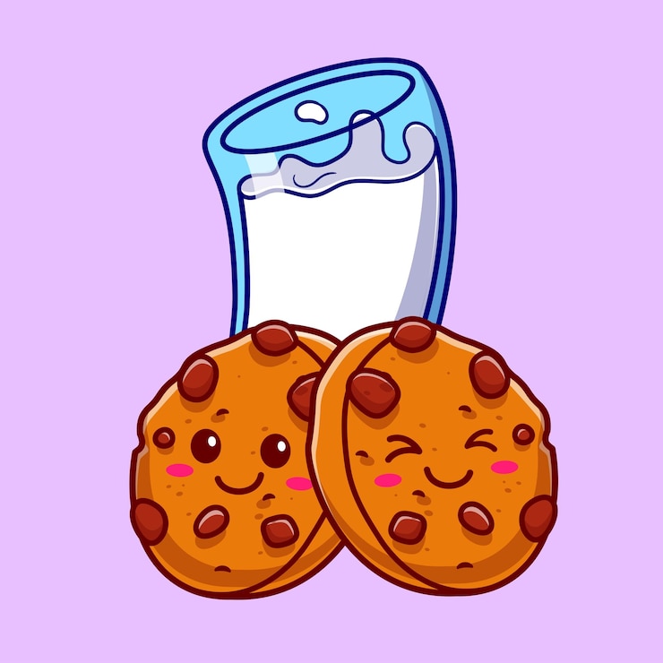 Vettore gratuito biscotti carini con latte cartoon icona vettore illustrazione cibo e bevande icona concetto isolato