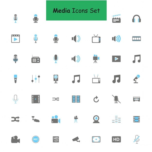 Black and Blue Media Icons set