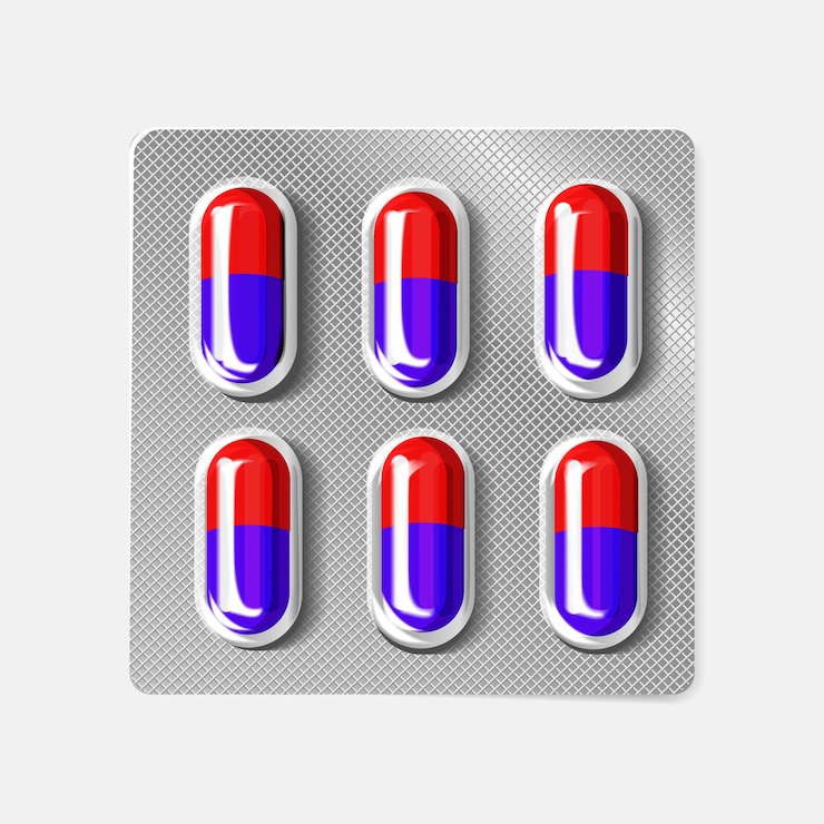 Vettore gratuito blister 3d con capsule. compressa medica per il trattamento di malattie e dolore: antidolorifico, vitamina, antibiotico, aspirina. mock-up realistico della confezione delle pillole. illustrazione vettoriale.
