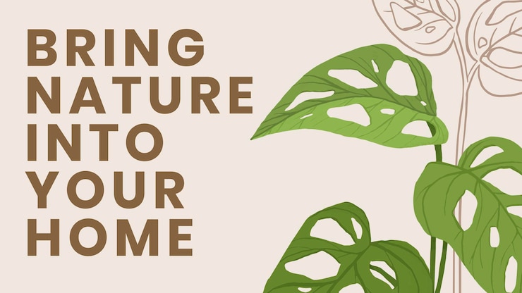 Vettore gratuito blog banner modello vettoriale botanico sfondo con porta la natura nella tua casa testo