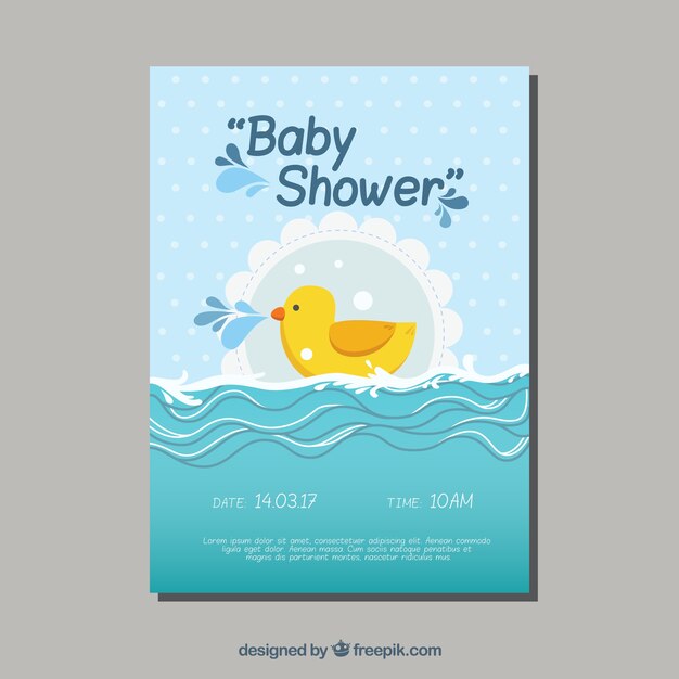 Blu doccia invito bambino con il giocattolo anatra