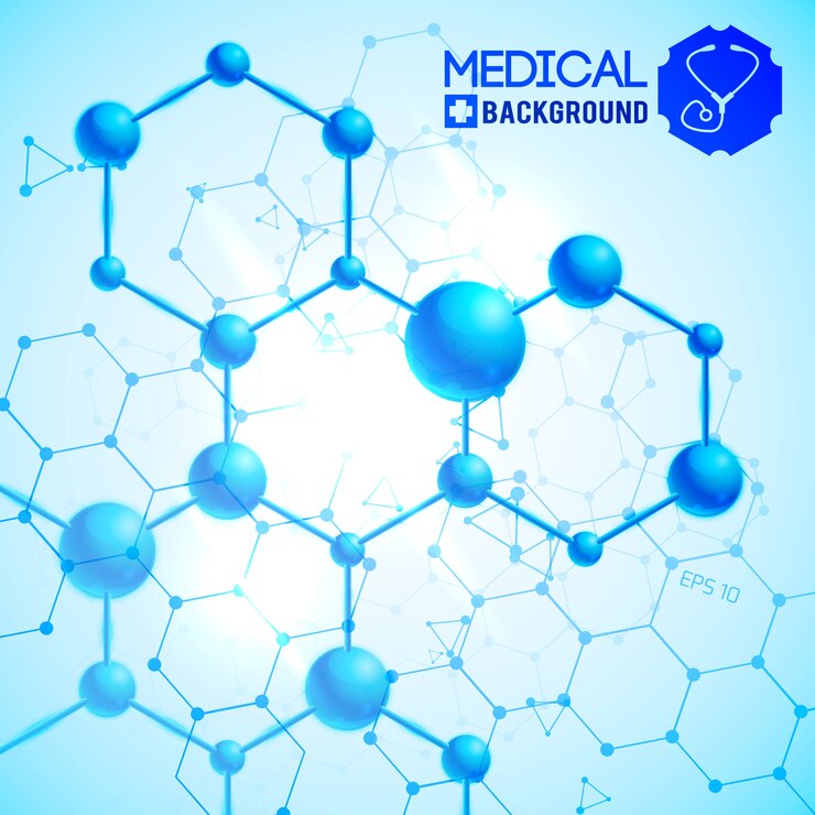 Vettore gratuito blu medico con illustrazione realistica di simboli di scienza e medicina