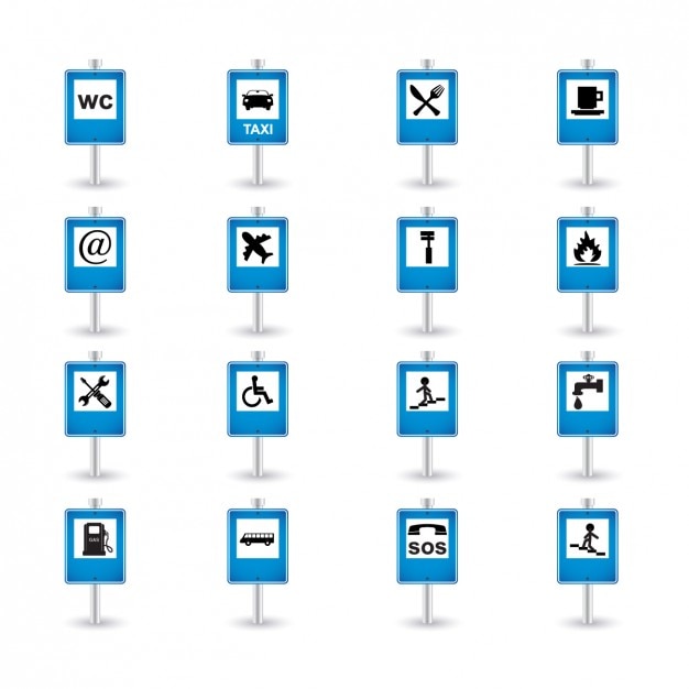 Vettore gratuito blu road sign icon collection