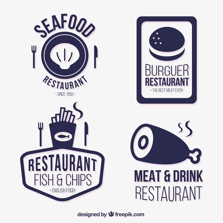 Vettore gratuito blue collection ristorante distintivi