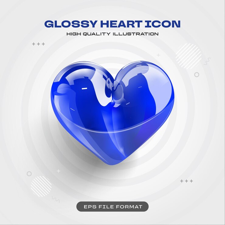 Vettore gratuito blue glossy heart icon 3d render illustration (icona di cuore lucido blu)