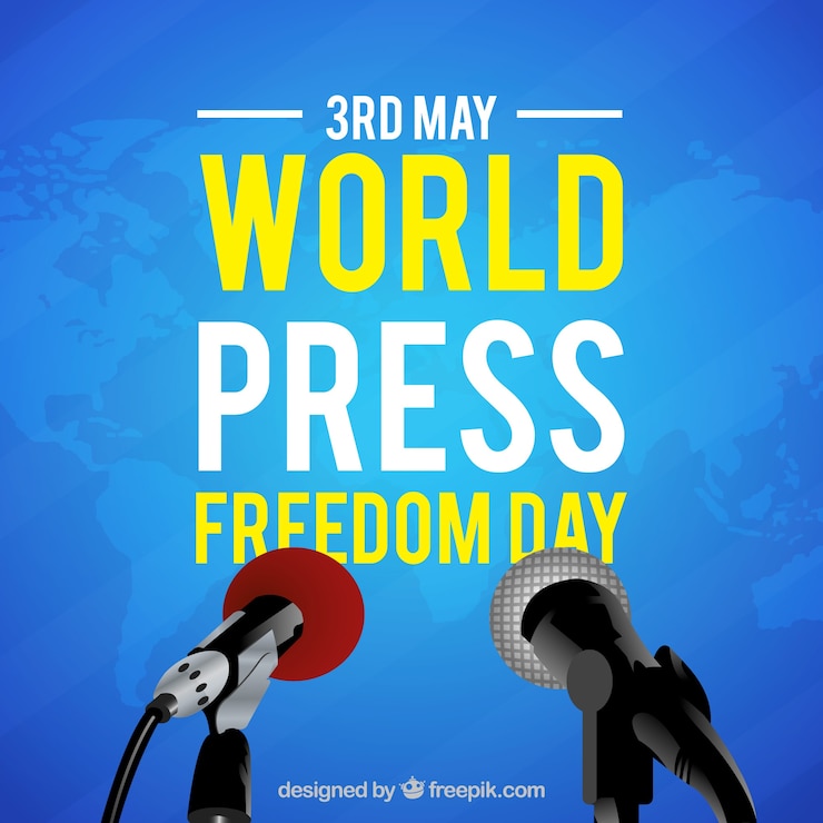 Vettore gratuito blue mondo la libertà di stampa day background