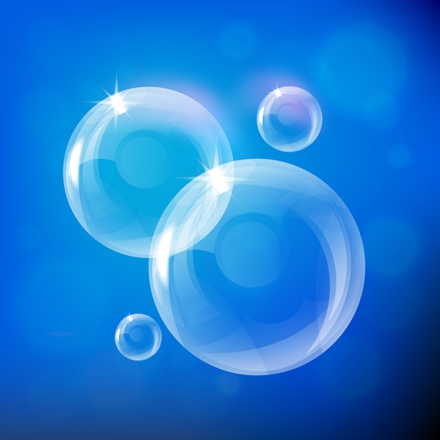 Bolle d&#39;acqua su sfondo blu