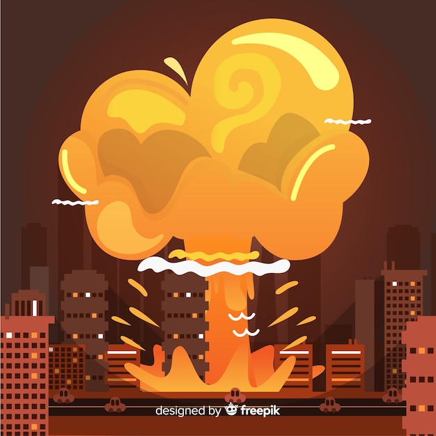 Bomba nucleare in stile cartone animato città