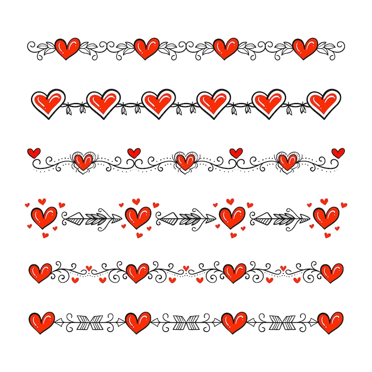 Vettore gratuito bordo dei cuori disegnati a mano e design del telaio