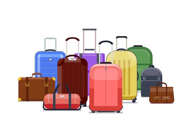 Borse da viaggio e colore della valigia. Mucchio di bagagli per viaggiare illustrazione di viaggio