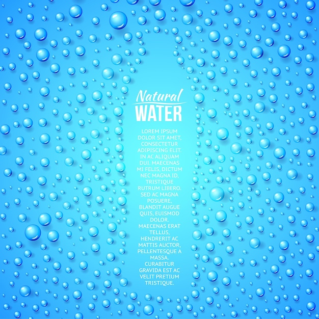 Bottiglia d'acqua naturale. Gocce d'acqua.