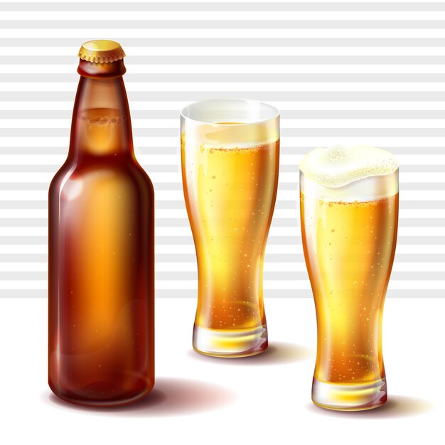 Bottiglia da birra e bicchieri weizen con vettore di birra