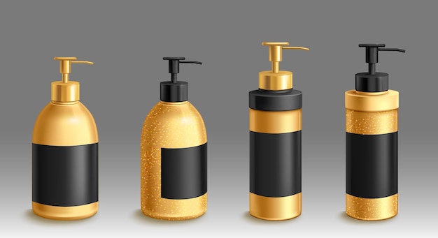 Bottiglie cosmetiche mockup tubi neri e oro set