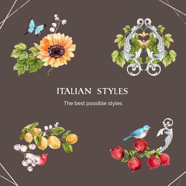 Bouquet dallo stile italiano in stile acquerello