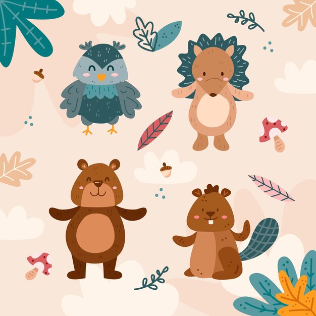 Branco di animali della foresta d'autunno