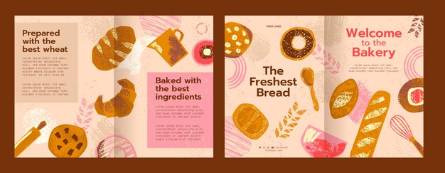 Brochure del negozio di panetteria con texture disegnata a mano