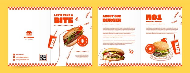 Brochure del ristorante di cibo gustoso disegnato a mano