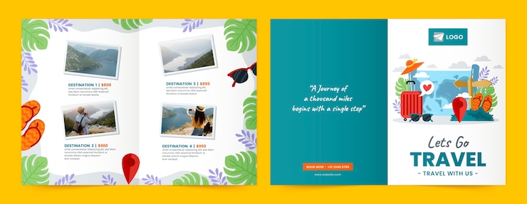 Vettore gratuito brochure di avventure di viaggio disegnate a mano
